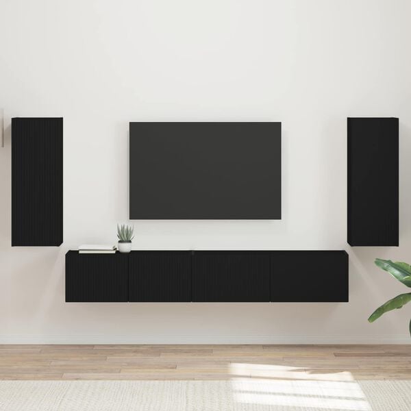 vidaXL TV Cabinet Set 4 pcs Black Engineered Wood