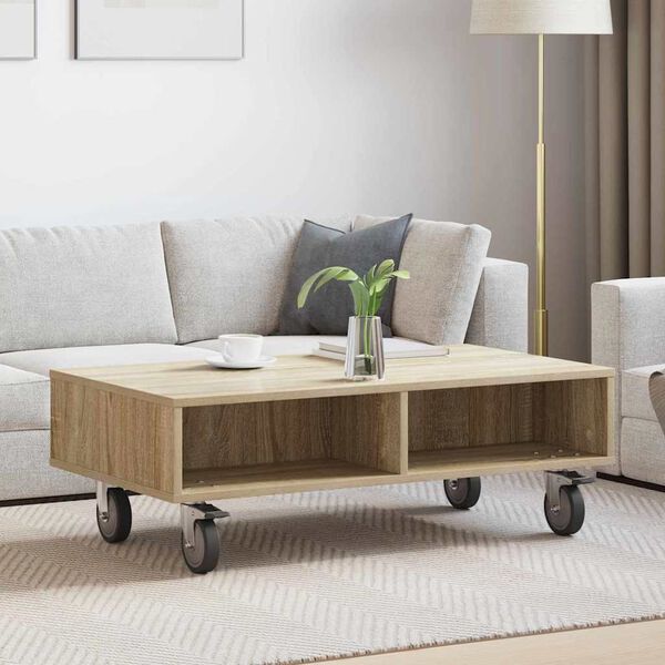 vidaXL Side Table with Wheels Sonoma Oak 90 x 50 x 30 cm