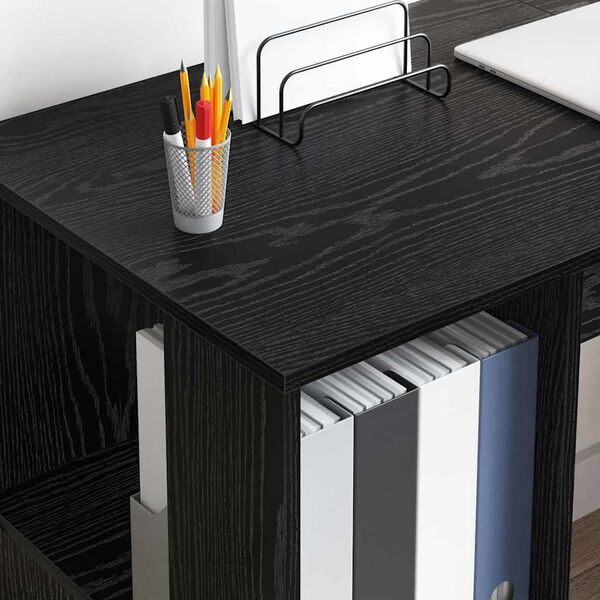 vidaXL Desk with Shelf Black Oak 130 x 50.5 x 75 cm Engineered Wood