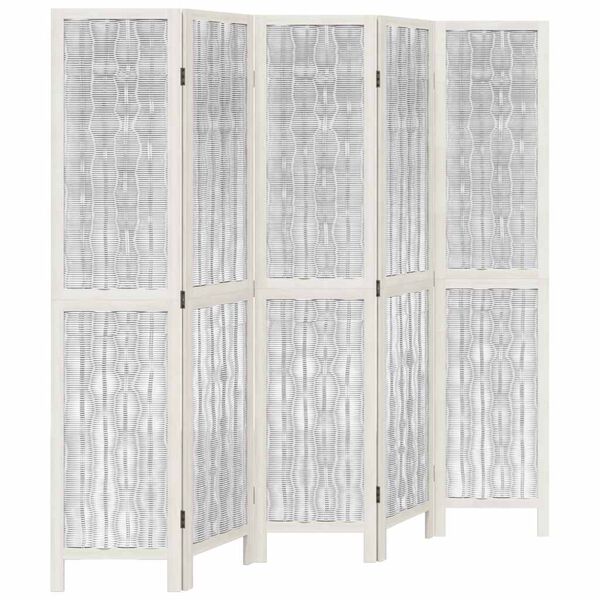 vidaXL Room Divider 5 Panels White Solid Wood Paulownia