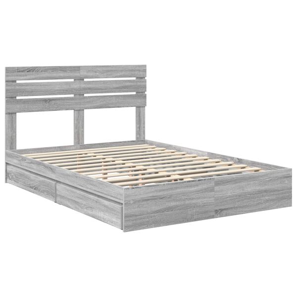 vidaXL Storage Bed Grey Sonoma 150 x 200 cm Engineered Wood