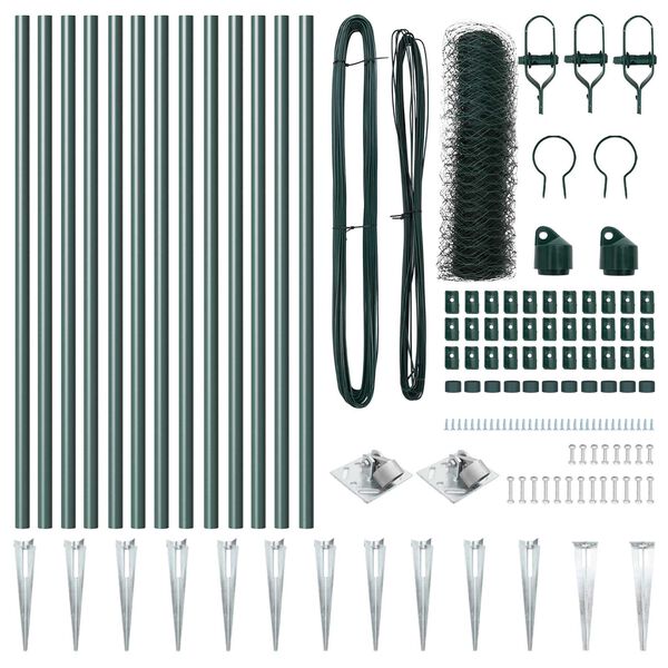 vidaXL Fence Post Green 25 x 0.6 m (50 mm mesh) Steel and PVC