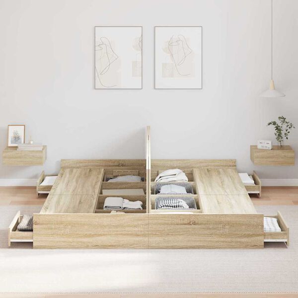 vidaXL Storage Bed Frame Sonoma Oak 200 x 200 cm Engineered Wood