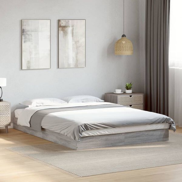vidaXL Bed Frame without Mattress Grey Sonoma 135x190 cm Double Engineered Wood