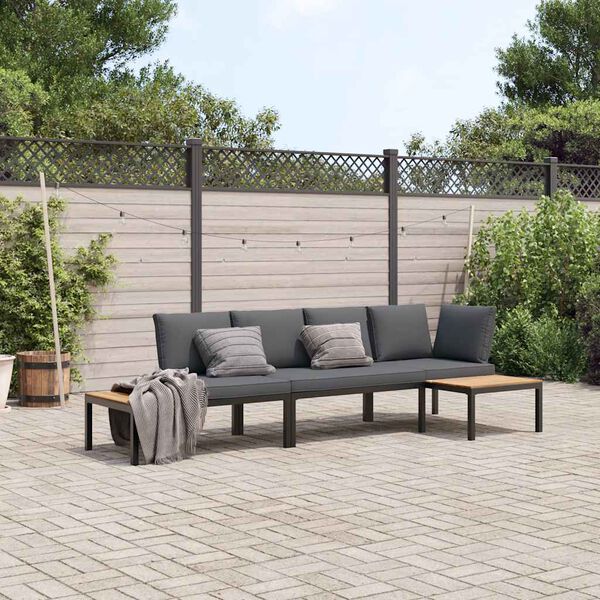 vidaXL 3 Piece Garden Sofa Set with Cushions Black Aluminium