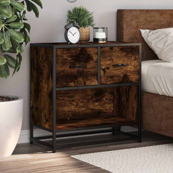 vidaXL Bedside Cabinet Smoked Oak 60x31x60 cm Engineered Wood and Metal