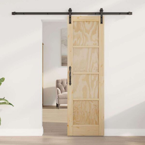 vidaXL Sliding Door Natural and Black 61 x 198.5 cm Solid Pine Wood