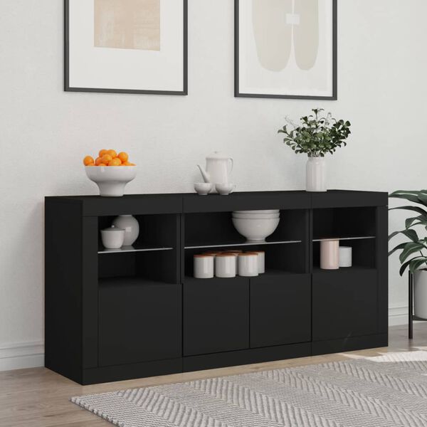 vidaXL Sideboard with LED Lights Black 142.5x37x67 cm