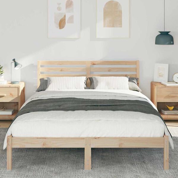 vidaXL Bed Frame with Headboard Brown 140 x 220 cm Solid Pine Wood