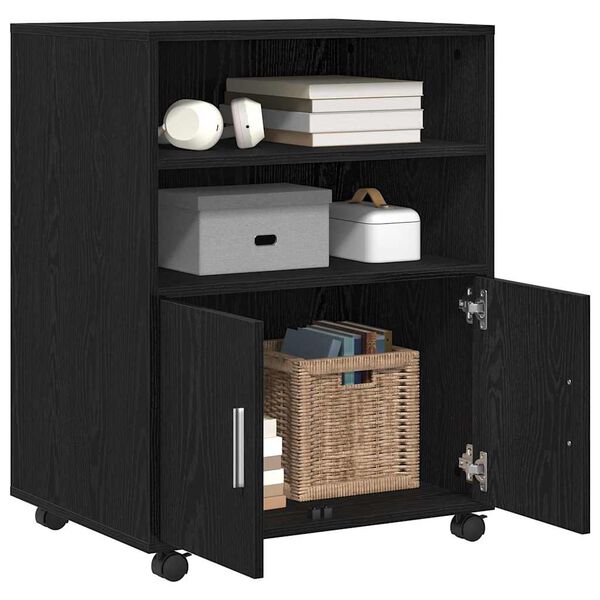 vidaXL Rolling Cabinet Black oak 60 x 48 x 81 cm Engineered wood