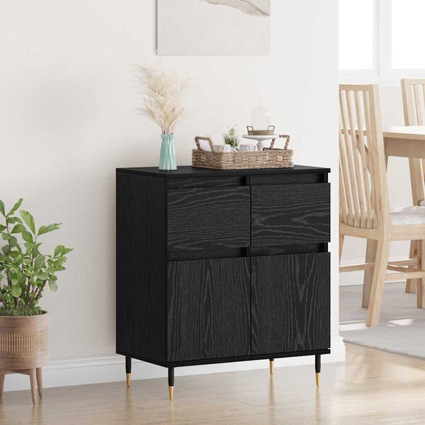 vidaXL Sideboard Black Oak 60 x 35 x 70 cm Engineered Wood and Iron
