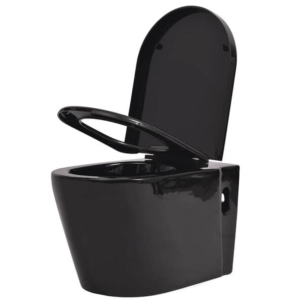 vidaXL Wall Hung Toilet with Concealed Cistern Ceramic Black