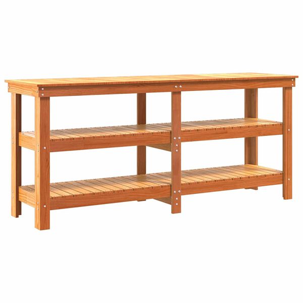 vidaXL Work Bench with Shelf with Storage Wax Brown Solid Pine Wood