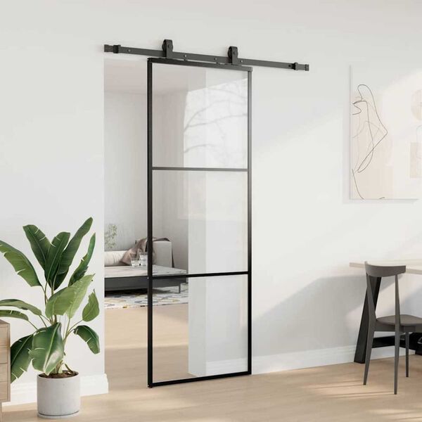 vidaXL Sliding Door with Hardware Set Black 76x205 cm ESG Glass