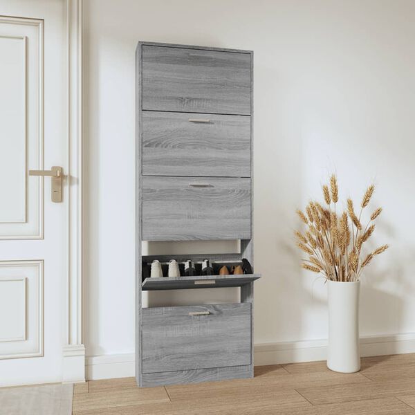 vidaXL Shoe Cabinet Grey Sonoma 59x17x169 cm Engineered Wood