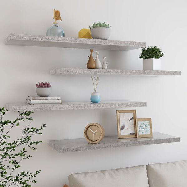 vidaXL Floating Wall Shelves 4 pcs Concrete Grey 90x23.5x3.8 cm MDF
