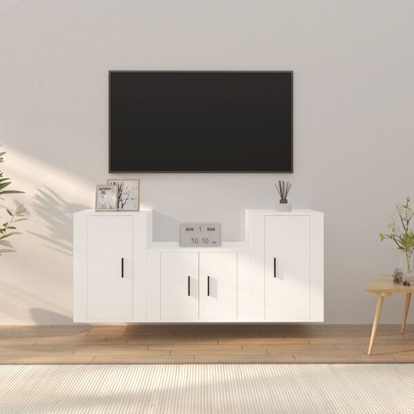 vidaXL 3 Piece TV Cabinet Set White Engineered Wood