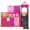 vidaXL Bunk Bed without Mattress with Slide and Curtains Pink 90x200 cm