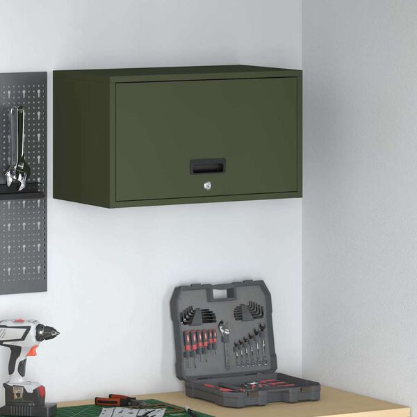 vidaXL Wall Cabinet for Garage with Gas-lift Door Olive green