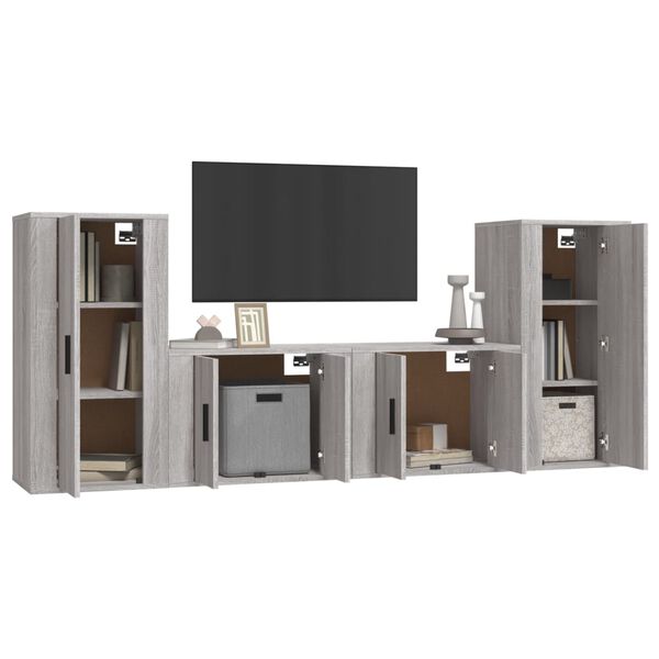 vidaXL 4 Piece TV Cabinet Set Grey Sonoma Engineered Wood