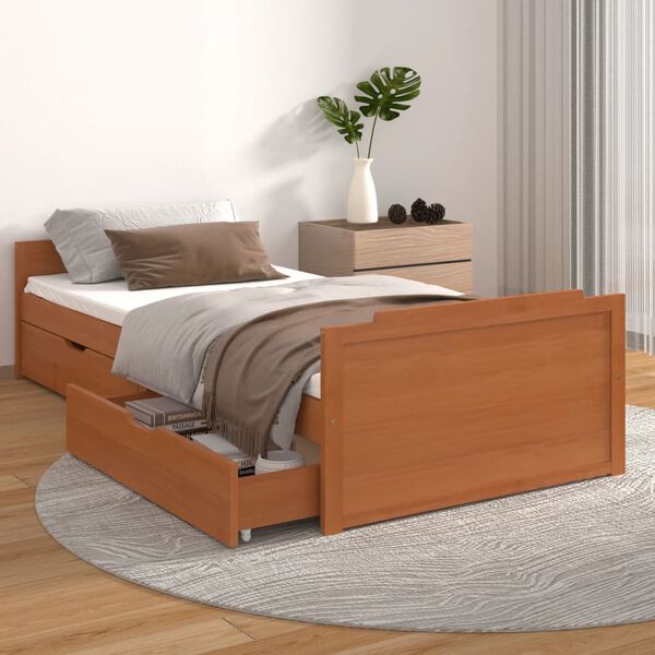 vidaXL Bed Frame without Mattress Honey Brown Solid Wood Pine 90x200 cm