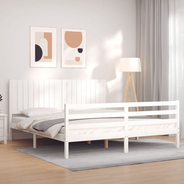 vidaXL Bed Frame without Mattress White Super King Size Solid Wood