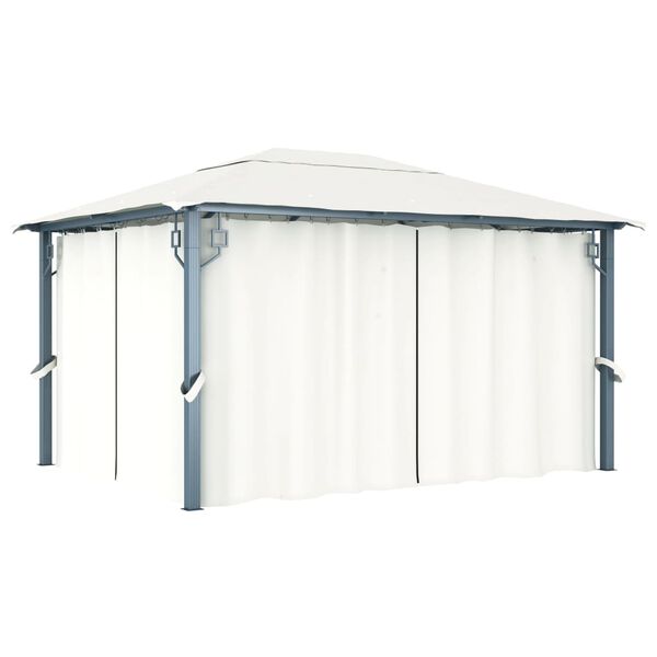 vidaXL Gazebo with Curtain&LED String Lights 4x3 m Cream Aluminium