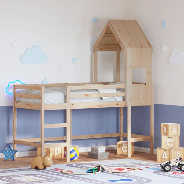 vidaXL Loft Bed with Ladder and Roof without Mattress 90x190 cm Single