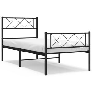 vidaXL Metal Bed Frame without Mattress with Footboard Black 90x190cm