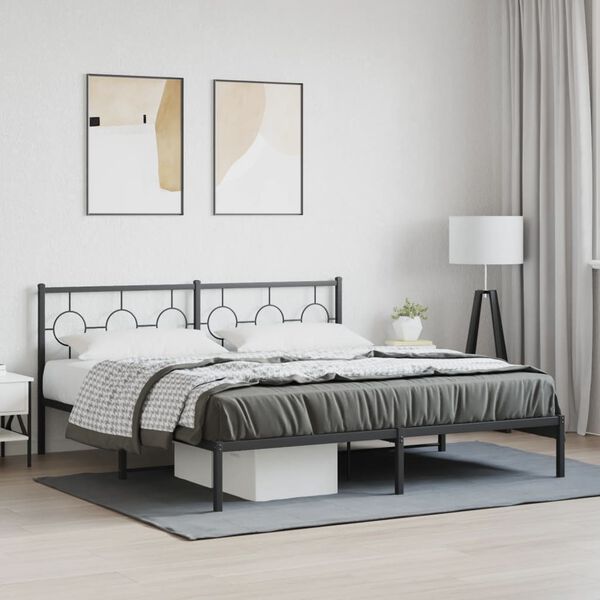 vidaXL Metal Bed Frame without Mattress with Headboard Black 183x213cm