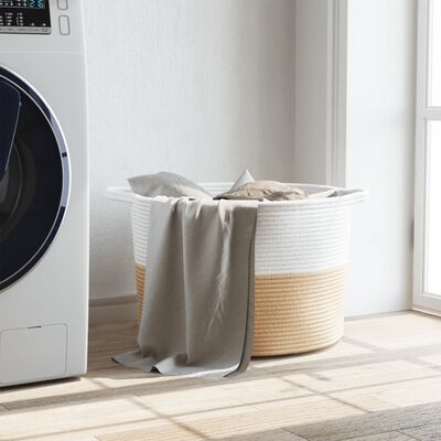 vidaXL Laundry Basket Beige and White Ø55x36 cm Cotton