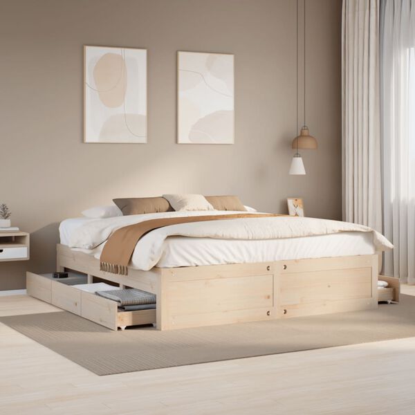 vidaXL Bed Frame without Mattress with Drawers 200x200 cm Solid Wood Pine