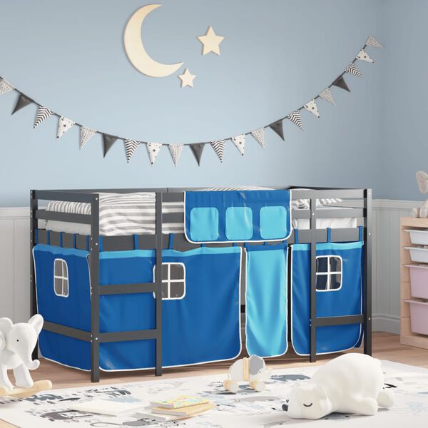 vidaXL Kids' Loft Bed with Curtains without Mattress Blue 80x200cm