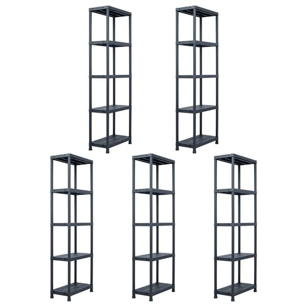 vidaXL Storage Shelf Racks 5 pcs Black 125 kg 60x30x180 cm Plastic