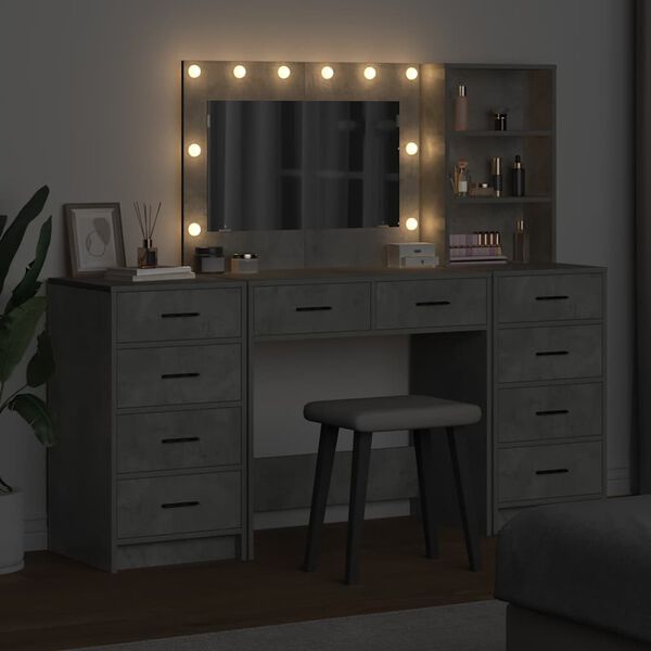 vidaXL Dressing Table with Drawer 3 pcs Concrete Grey Engineered Wood