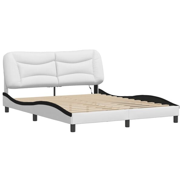 vidaXL Bed Frame with LED without Mattress "Hvar" White and Black 160x200 cm