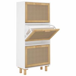 vidaXL Shoe Cabinet White 52x25x115 cm Engineered Wood&Natural Rattan