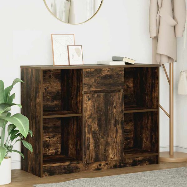 vidaXL Sideboard with Drawer Smoked Oak 101x35x76 cm Engineered Wood