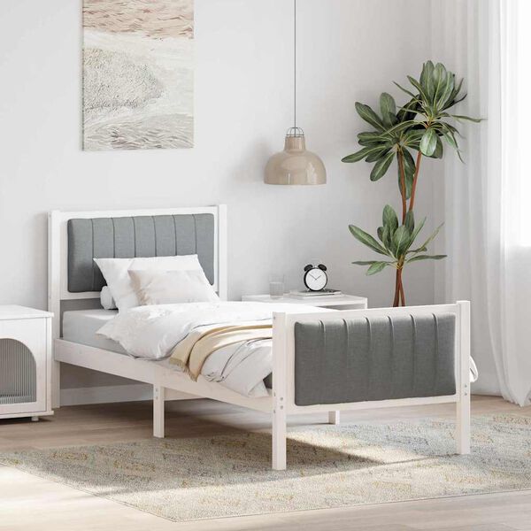 vidaXL Bed frame White and light grey 75 x 190 cm Solid pine wood