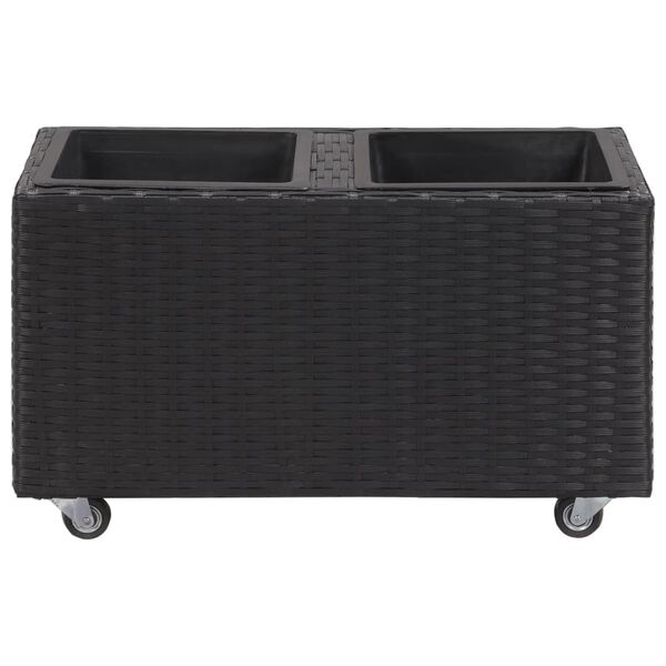 vidaXL Garden Raised Bed with 2 Pots 60x30x36 cm Poly Rattan Black