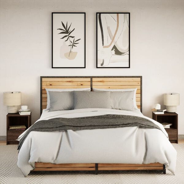 vidaXL Bedside Cabinets with LED Lights 2 pcs Brown Oak Engineered Wood