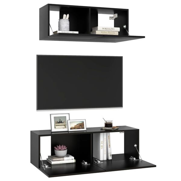 vidaXL 2 Piece TV Cabinet Set Black Engineered Wood