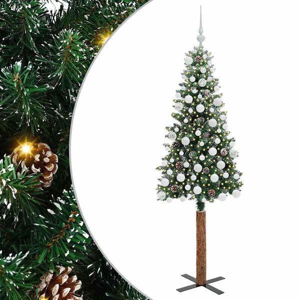 vidaXL Slim Christmas Tree Green 180 cm PVC and Solid Pine wood