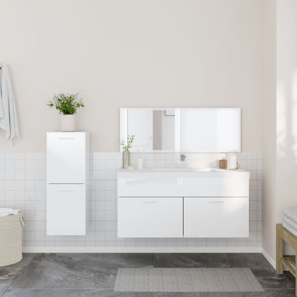 vidaXL 3 Piece Bathroom Furniture Set High Gloss White Engineered Wood