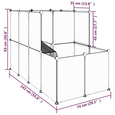 vidaXL Small Animal Cage Transparent 142x74x93 cm PP and Steel