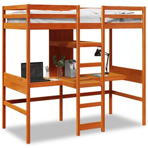 vidaXL Loft Bed Frame without mattress Wax Brown 90x190cm Solid Wood Pine