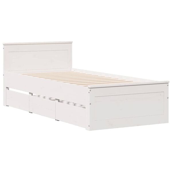 vidaXL Bed Frame without Mattress with Headboard White 90x190 cm Single Solid Wood Pine