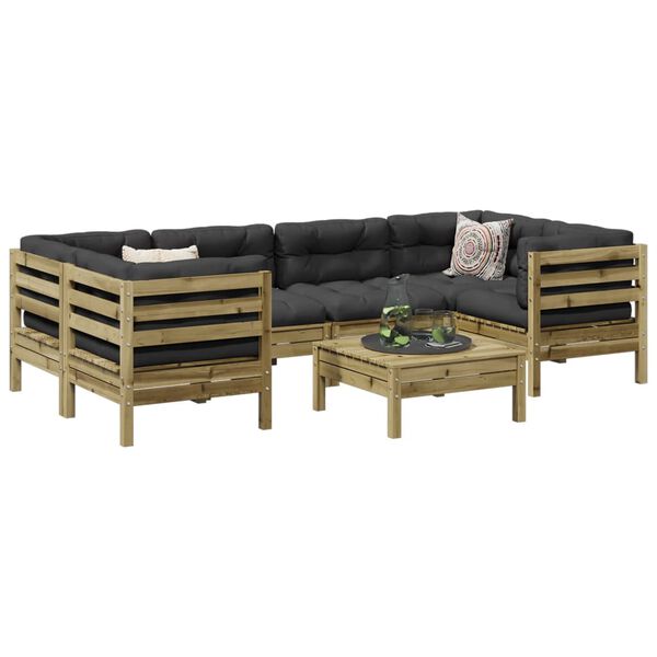 vidaXL 7 Piece Garden Sofa Set with Cushions Impregnated Wood Pine
