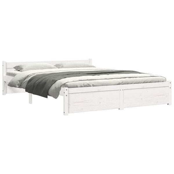 vidaXL Bed Frame without Mattress White Solid Wood 150x200 cm King Size King Size