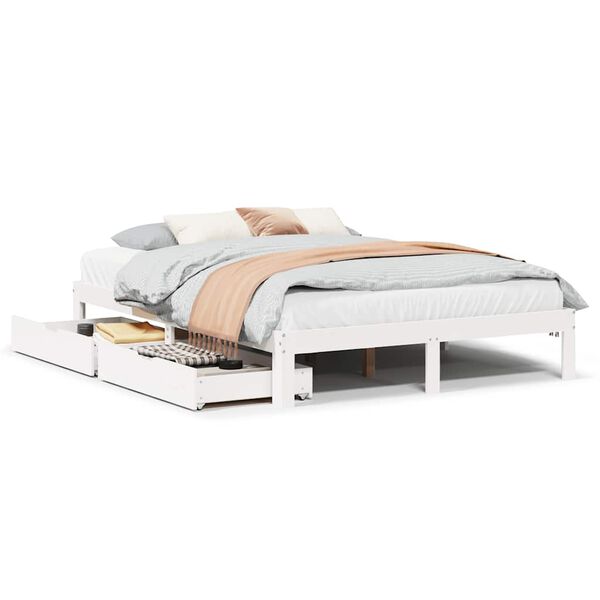 vidaXL Bed Frame with Drawers without Mattress White 140x200 cm